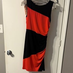 Sleeveless Red and Black Colorblock Midi Dress